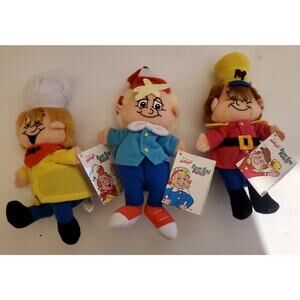 Snap Crackle Pop Kellogg's Rice Krispies Plush Set Bean Bag NEW 1997 Vintage